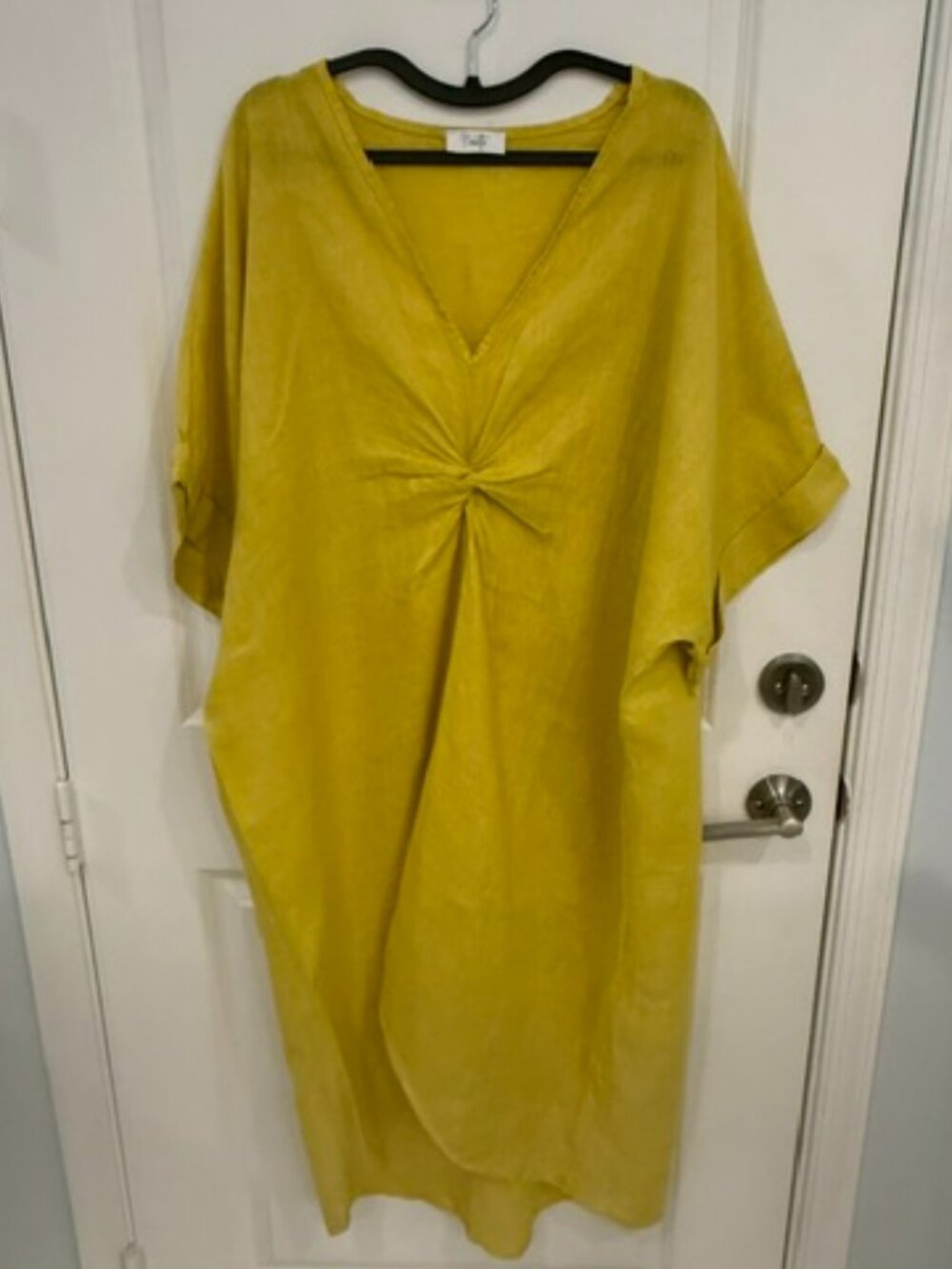 Mustard Yellow Linen Midi Caftan Dress